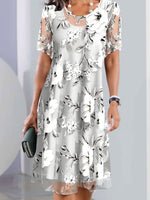 Women’s Floral Print Mesh Sleeve A-Line Midi Dress