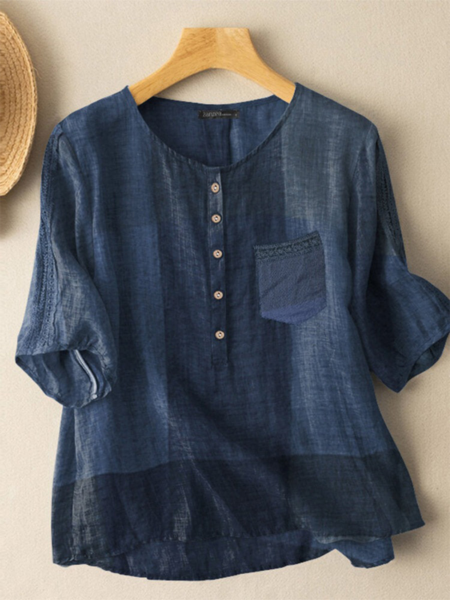 Chemisier à carreaux à poches boutonnées et col rond