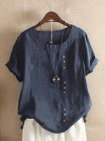 Women’s Casual Loose-Fit Cotton Short Sleeve Blouse with Side Buttons