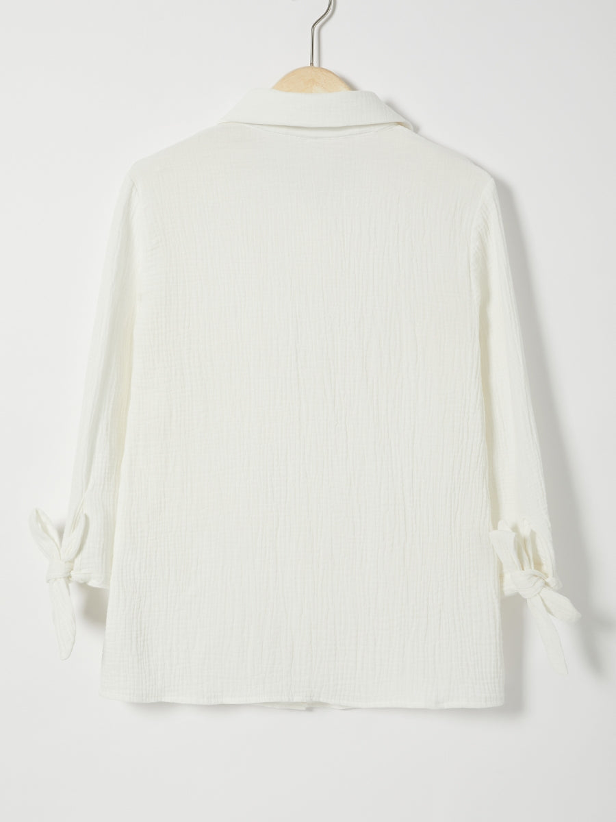 Chemisier à manches longues, col à nœud papillon, couleur unie, avec boutons