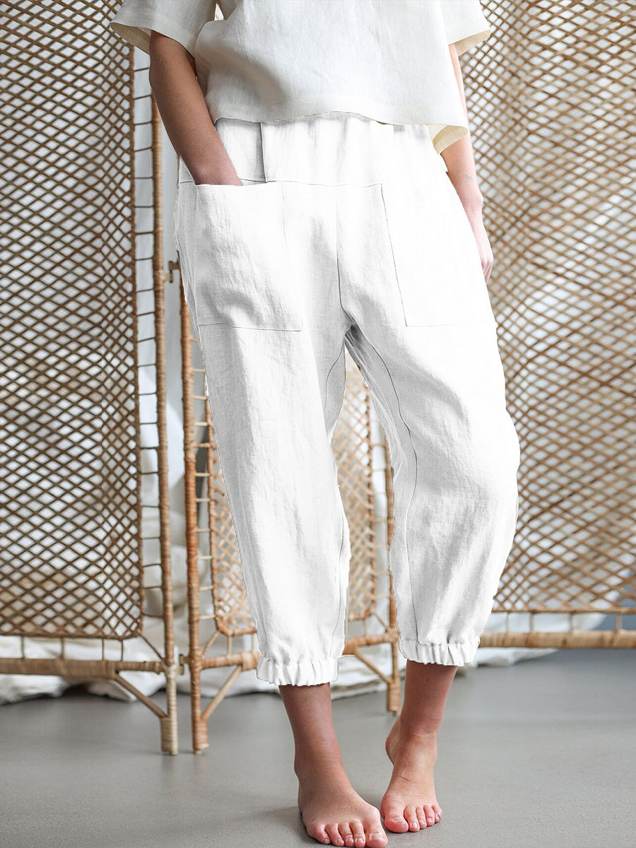 Lässige, schlichte, lockere Cropped-Hose mit Taschen