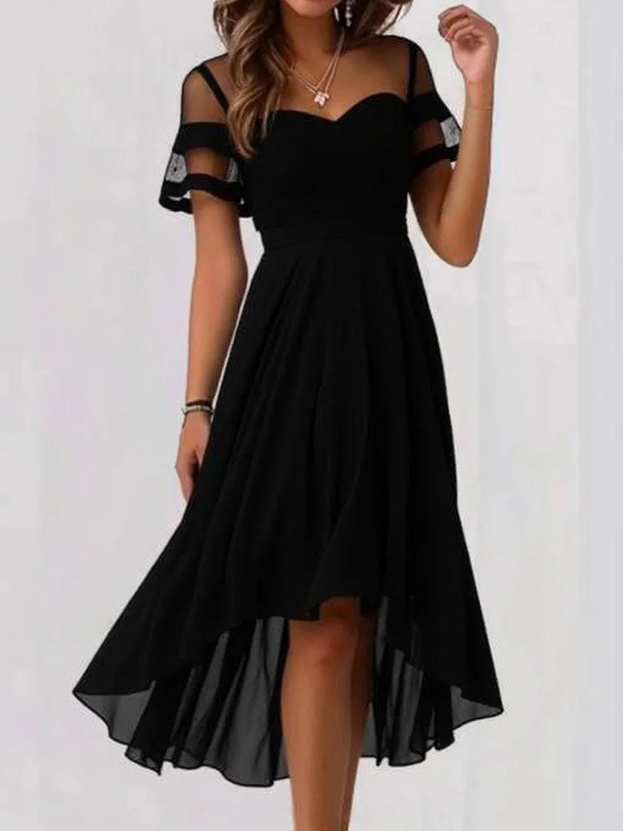 Robe midi noire unie à manches courtes