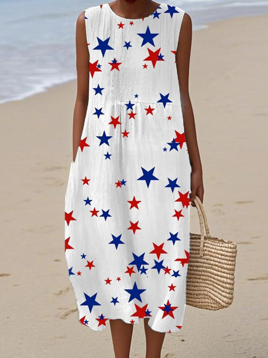 Ärmelloses Midikleid mit Rundhalsausschnitt