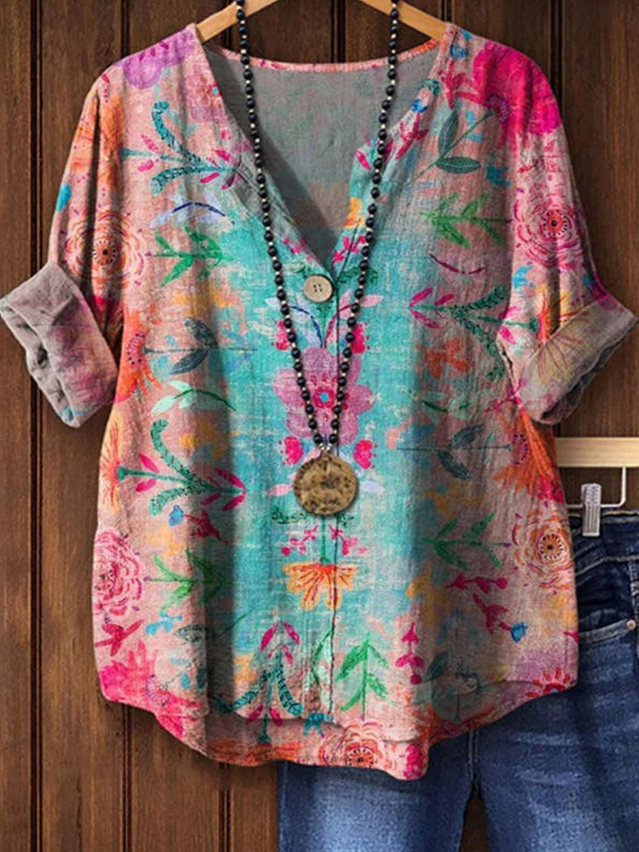 Haut à manches courtes et col en V unique