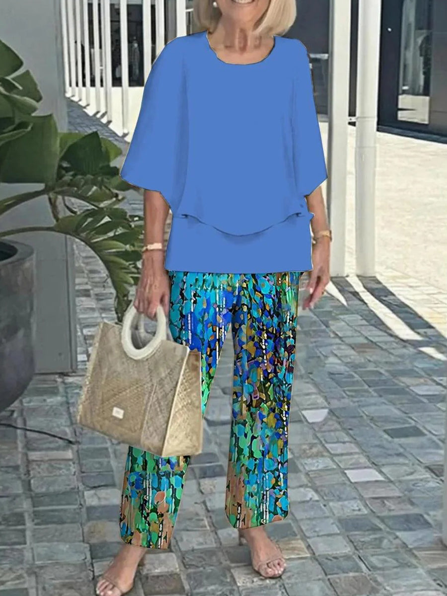 Trendy Blue 3/4 Sleeve Two Piece Set