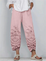 Solid Color Floral Lace Loose Pants