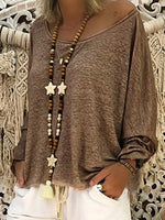 Haut décontracté à manches longues et col en V, couleur unie