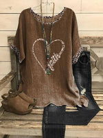 Brown Casual Graphic Tops Round Neck Printed Short Sleeve T-shirt