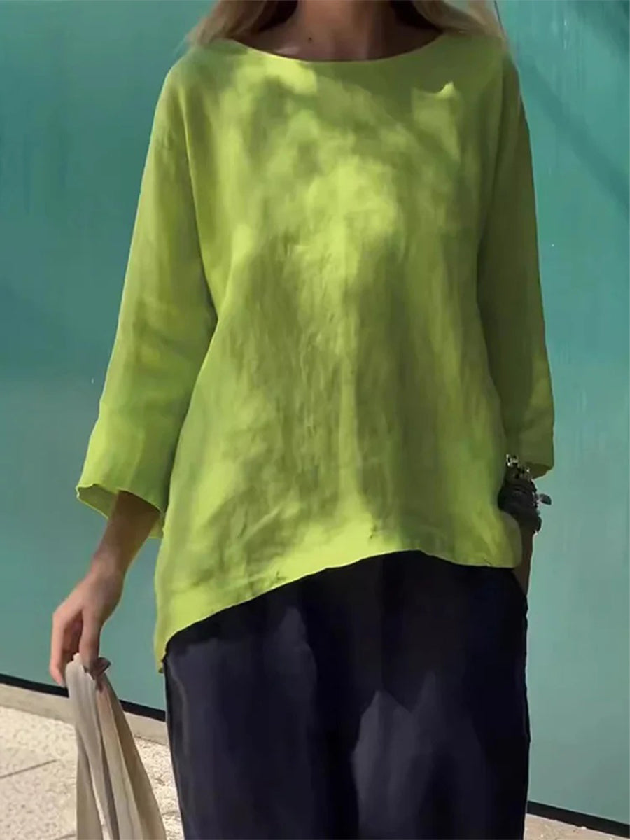 Chemise à manches longues en coton uni pour femme