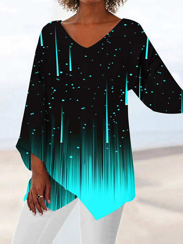 Schwarze, lässige Bluse mit V-Ausschnitt, langen Ärmeln und Streifenmuster