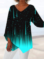 Schwarze, lässige Bluse mit V-Ausschnitt, langen Ärmeln und Streifenmuster