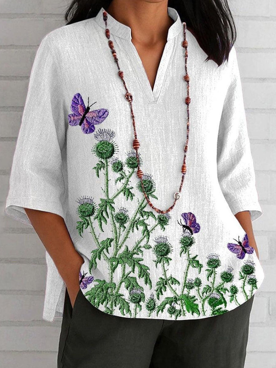 Comfy V-Neck 3/4 Sleeve Floral Print Top