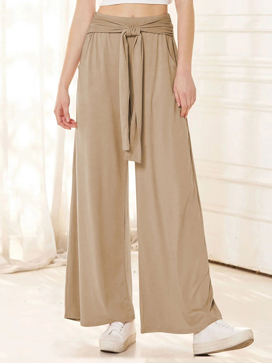 Knot Front Casual Plain Loose Pants