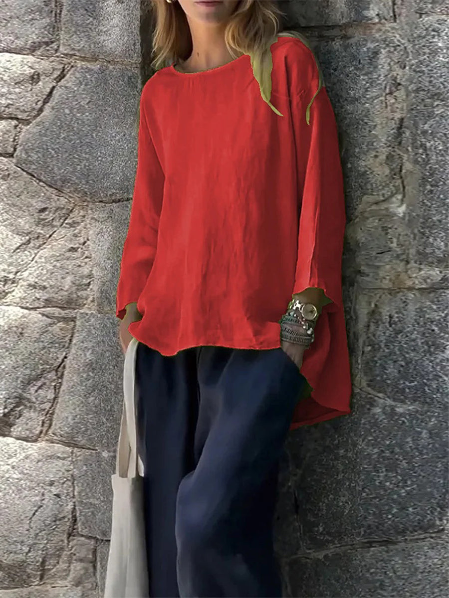 Chemise à manches longues en coton uni pour femme