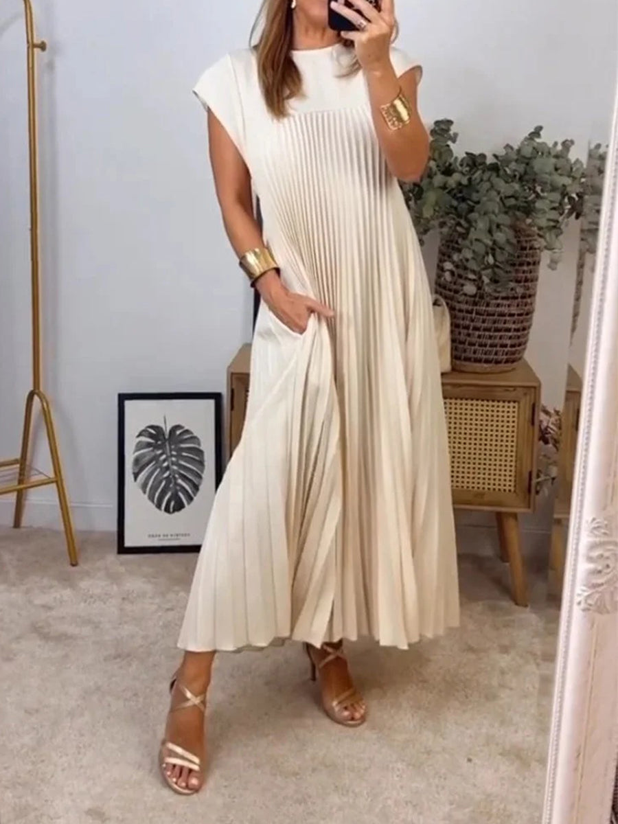 Robe plissée sans manches, couleur unie simple