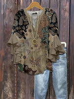 Vintage Casual V-neck Half Sleeve Blouse