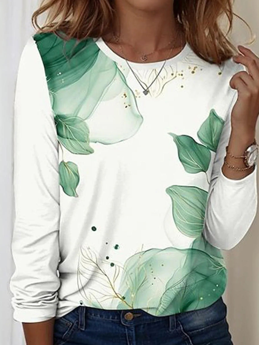 Basic weißes Langarmshirt mit Rundhalsausschnitt