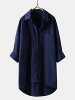 Haut ample à col en V en coton et lin uni