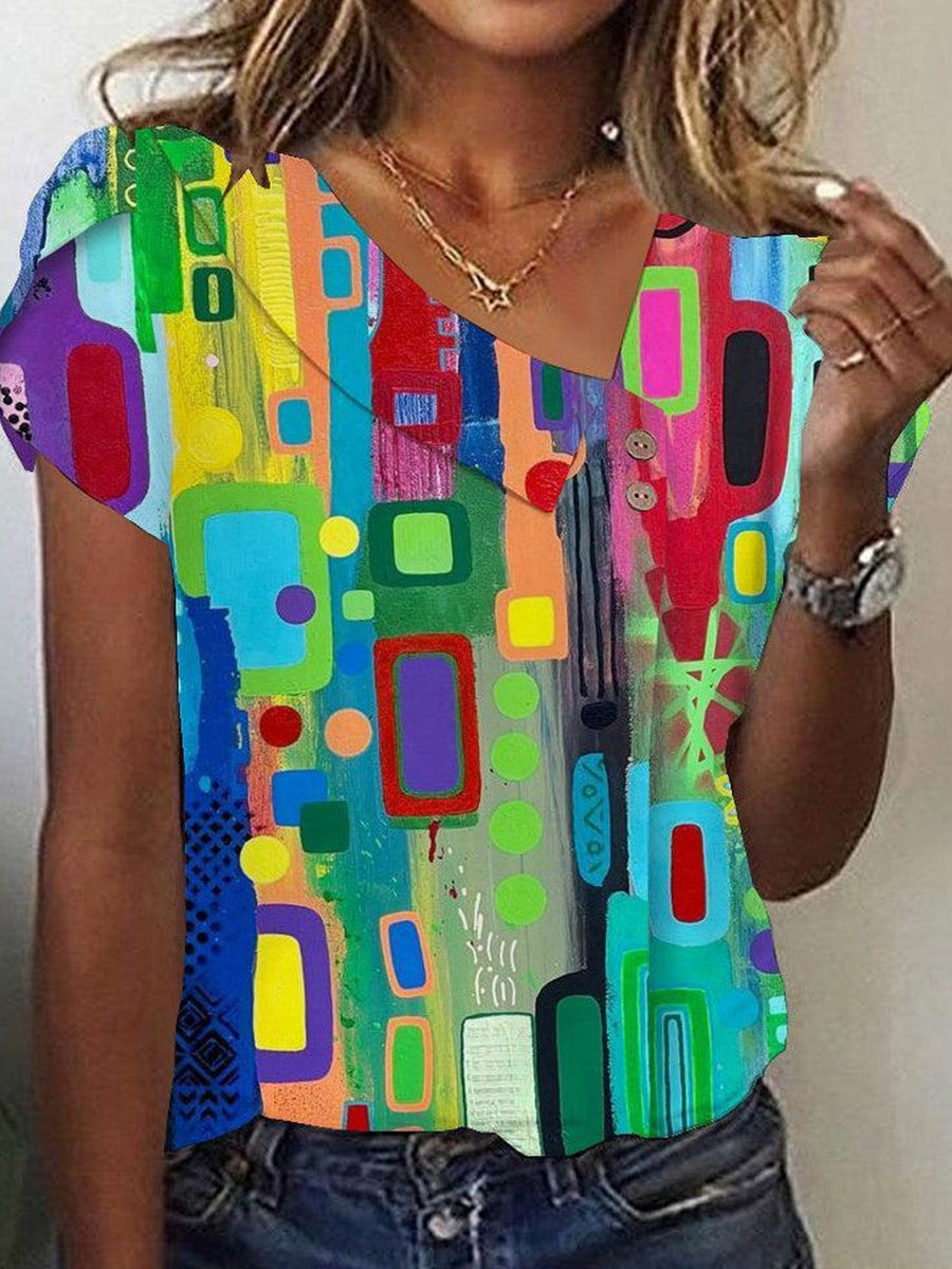 Lässiges Kurzarmtop mit V-Ausschnitt