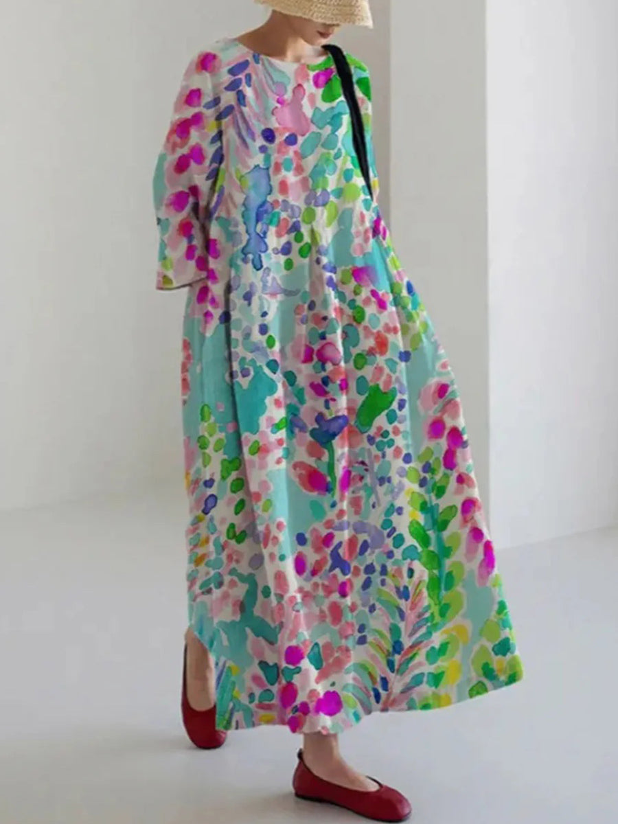 Robe maxi à col rond et manches longues