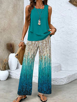 Ärmelloses zweiteiliges Set in Blau mit eckigem Ausschnitt