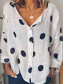 Polka Dot Print Buttoned Long Sleeve Casual Blouse