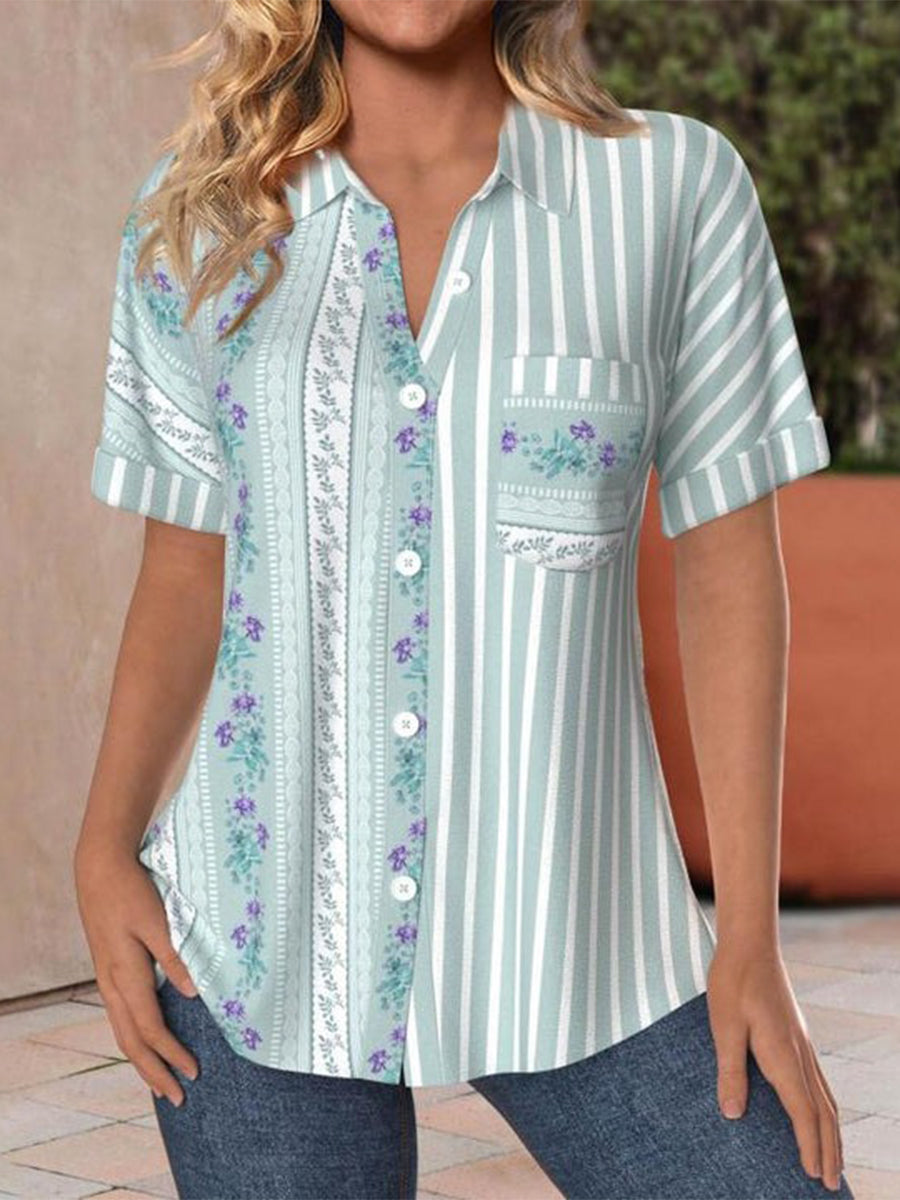 Floral Print Striped Blouse