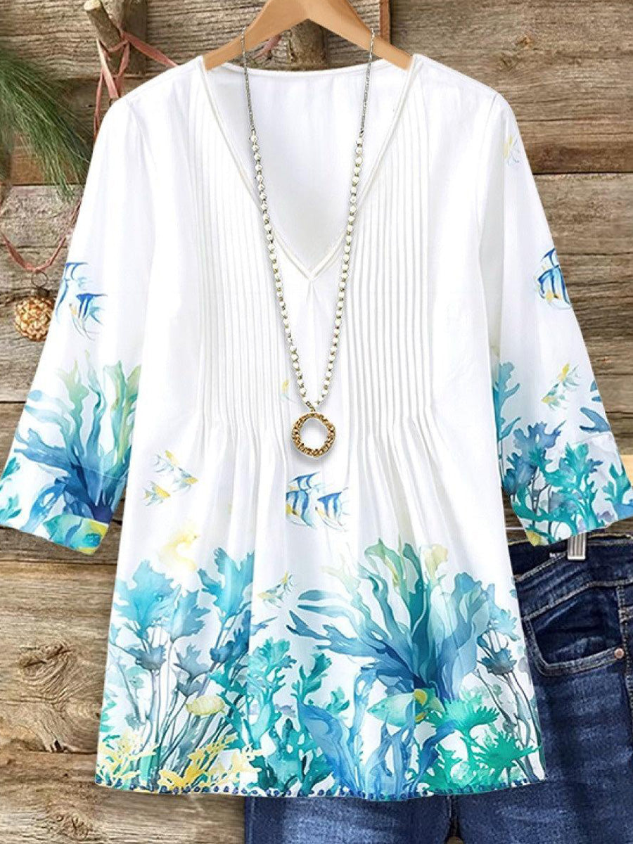 Lässiges Top mit V-Ausschnitt und 3/4-Ärmeln