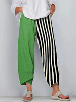 Pantalon décontracté pour femme en coton et lin à imprimé géométrique abstrait