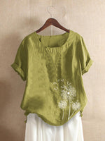 Casual Print Short Sleeve Overhead Crew Neck Blouse