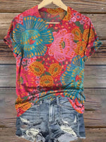 Schickes Kurzarmtop mit Rundhalsausschnitt und Blumenmuster