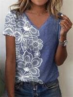 Lässiges T-Shirt mit V-Ausschnitt und Blumenmuster