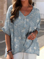 Chemise décontractée à col en V pour femme, imprimée de fleurs