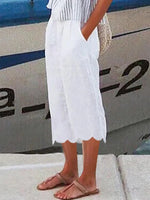 White Casual Solid Plain Pants With Pockets