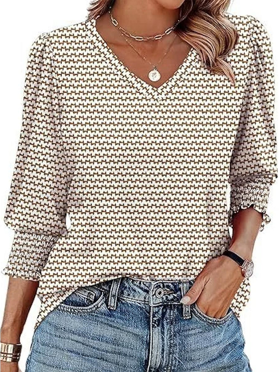 Haut populaire à col en V et manches 3/4