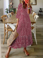 Loose Casual V Neck Half Sleeve Disty Floral Maxi Dress
