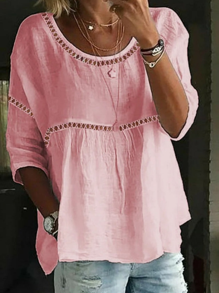 Chemisier blanc confortable à col rond et manches 3/4