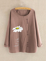 Casual Print Daisy Button Long Sleeve Blouse