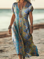 Trendy V-Neck Short Sleeve Midi Dress