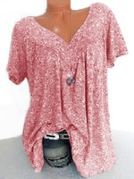 Print Floral Short Sleeve V-neck Blouse