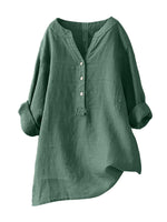 Haut à col montant, couleur unie, boutonné, manches longues