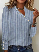 Women’s Long Sleeve Striped Asymmetric Button Blouse