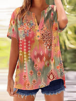 Haut rose spécial à col en V et manches courtes