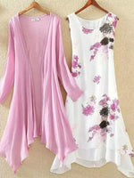 Robe midi rose à imprimé floral avec veste assortie