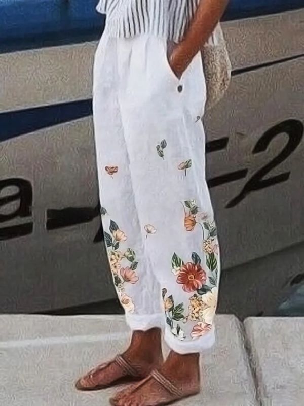 Pantalon décontracté ample à imprimé floral pour femme