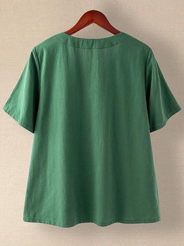 Kurzarmbluse mit Katzenprint und Knöpfen