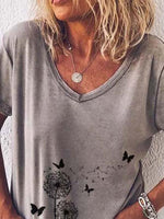 Kurzarm bedrucktes Freizeit-T-Shirt mit V-Ausschnitt