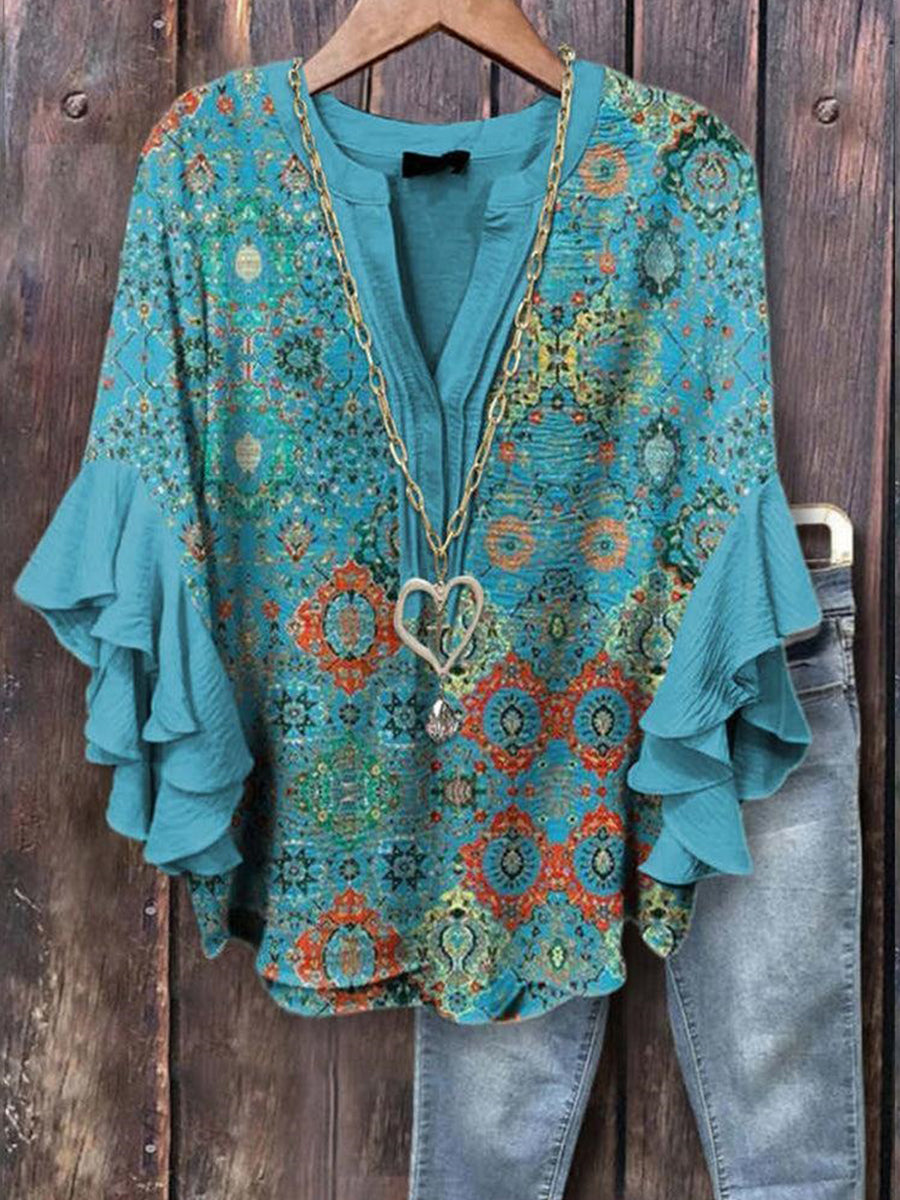 Lässiges blaues Oberteil mit Glockenärmeln