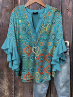 Lässiges blaues Oberteil mit Glockenärmeln