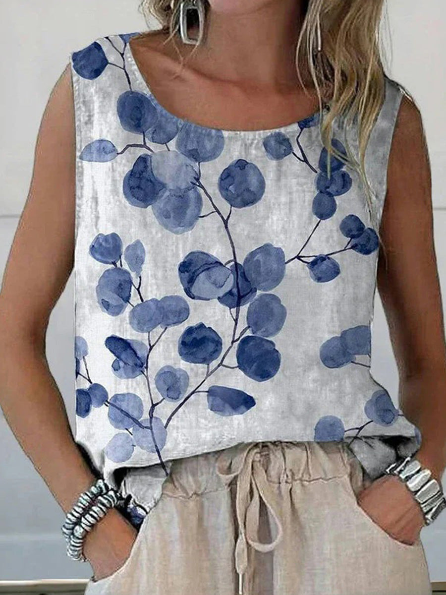 Vintage Casual Round Neck Sleeveless Tank Top